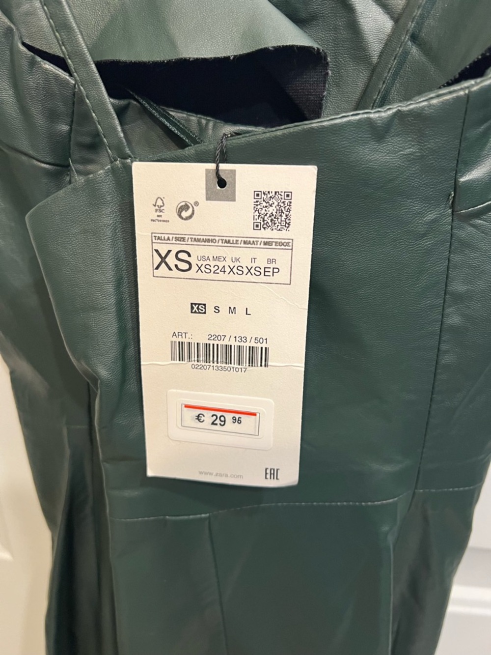 Zara Dark Green Faux leather dress with slit nwt - Picture 3 of 3